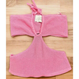 Revolve Victor Glemaud NWT’s crochet cut out halter top in neon pink. Size XL